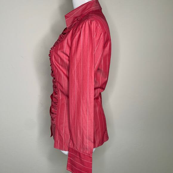 Vintage Red Fine Stripe Fitted Front Panel Button Up Shirt Sz Small - Picture 3 of 8